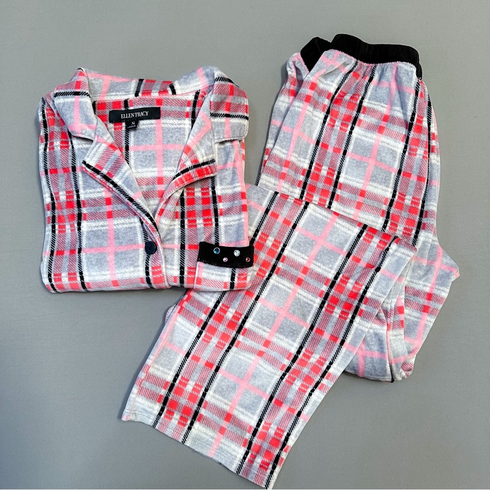 ELLEN TRACY soft fleece plaid PJ pajama set, S. - Picture 9 of 9
